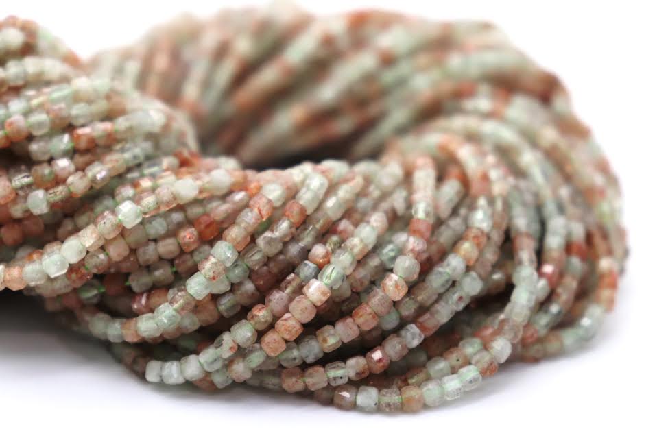 Natural Semi-precious Arusha Sunstone Micro Faceted Cube Beads 2.5mm