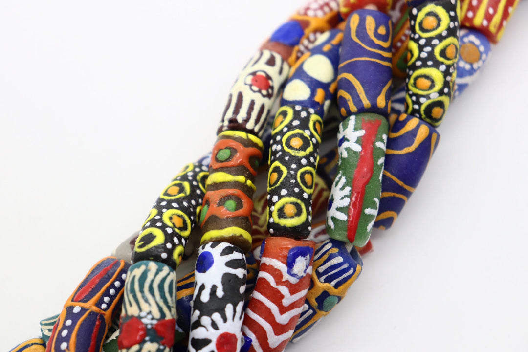 African Rainbow Mix Krobo Powder Glass Elbow Beads 10mm
