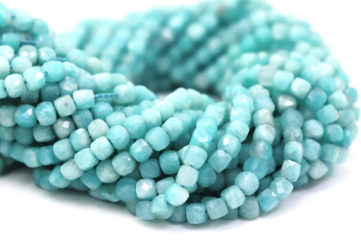 Natural Semi-Precious Stones Faceted Cube 4mm Beads