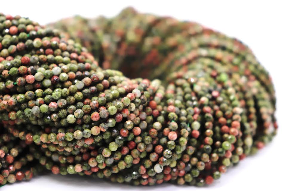 Natural Semi-precious Unakite Micro Faceted Beads 2.5mm