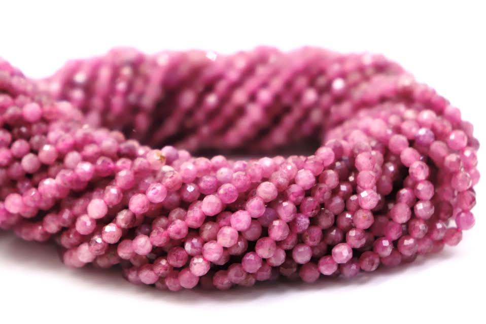 Natural Semi-precious Pink Tourmaline Round Micro Faceted 3mm Beads