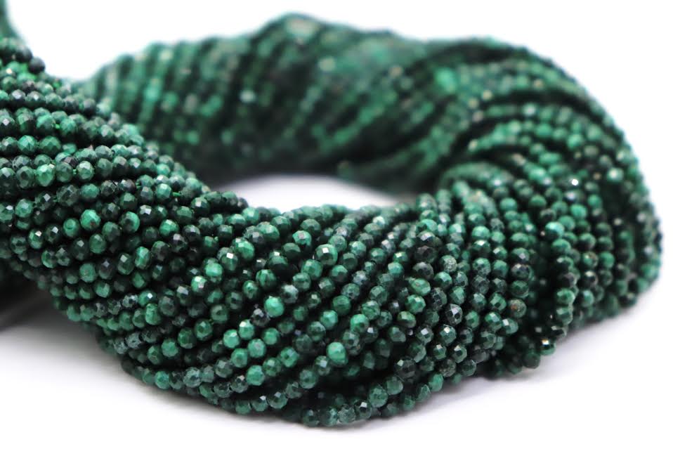 Natural Semi-precious Malachite Micro Faceted Beads 2.5mm