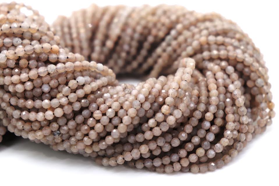 Natural Semi-precious Chocolate Moonstone Micro Faceted Beads 2mm