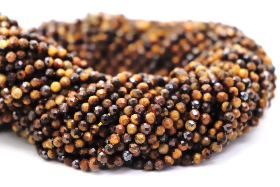 Natural Semi-precious Brown Tiger's Eye Micro Faceted Beads (2mm and 3mm)