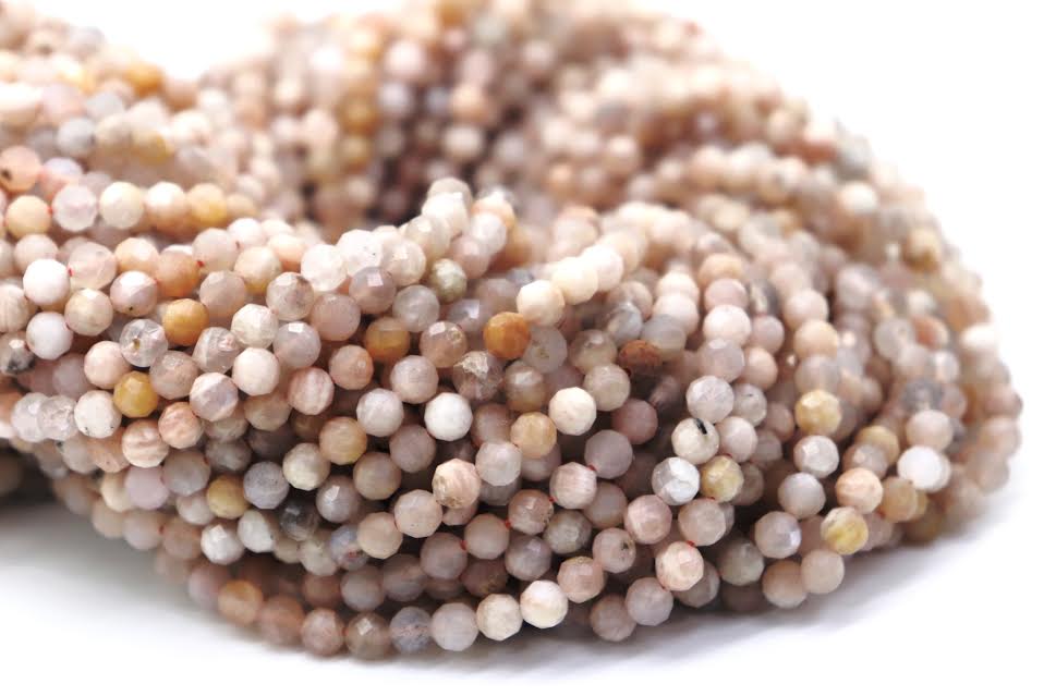 Natural Semi-precious Peach Moonstone Round Faceted Beads 4mm