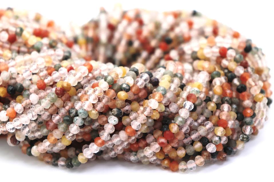 Natural Semi-precious Mixed Agate Faceted Rondelle Beads 4mm