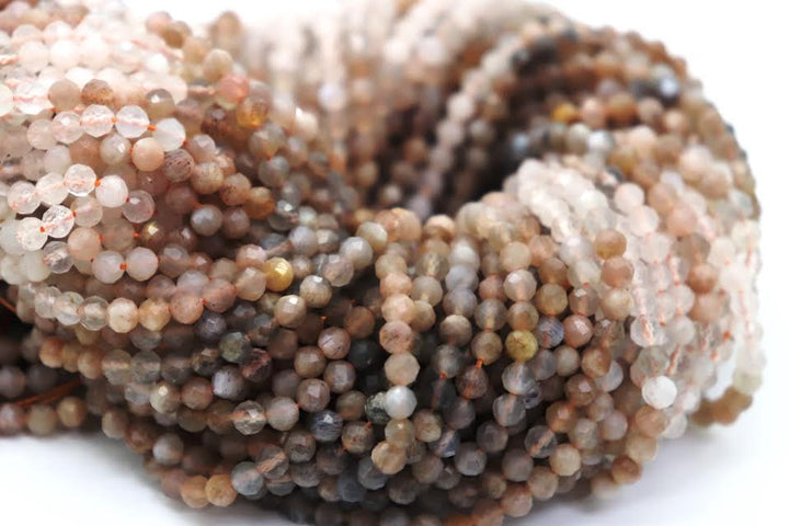 Natural Semi-precious Peach Moonstone Round Faceted Beads 4mm