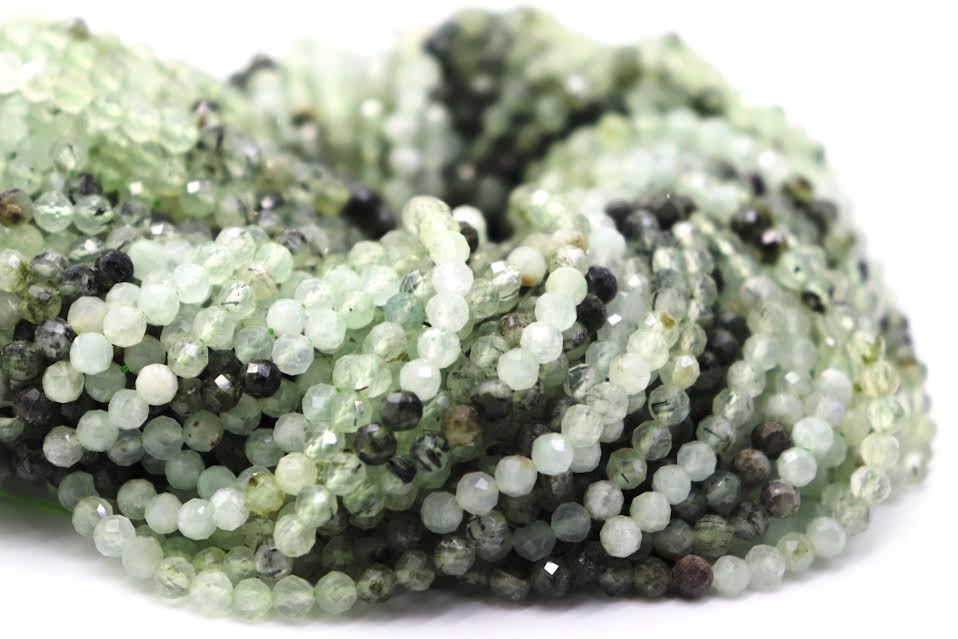 Natural Semi-precious Prehnite Round Faceted Beads (4mm and 6mm)