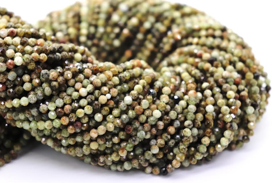 Natural Semi-precious Green Garnet Round / Micro Faceted Beads (2.5mm,3mm and 4.5mm)