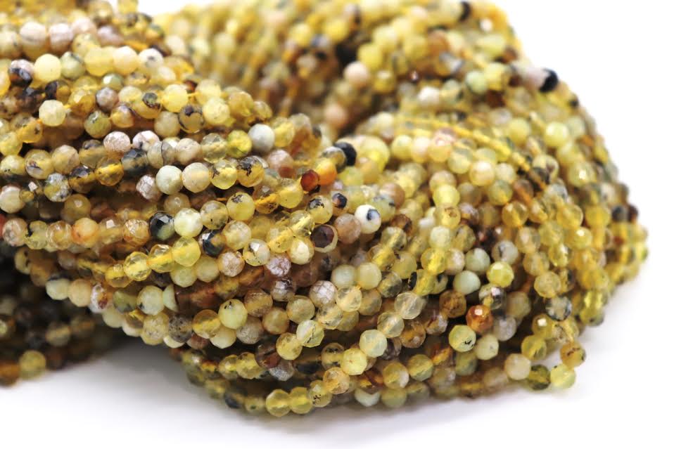 Natural Semi-precious African Yellow Opal Round Faceted Beads 3.5mm