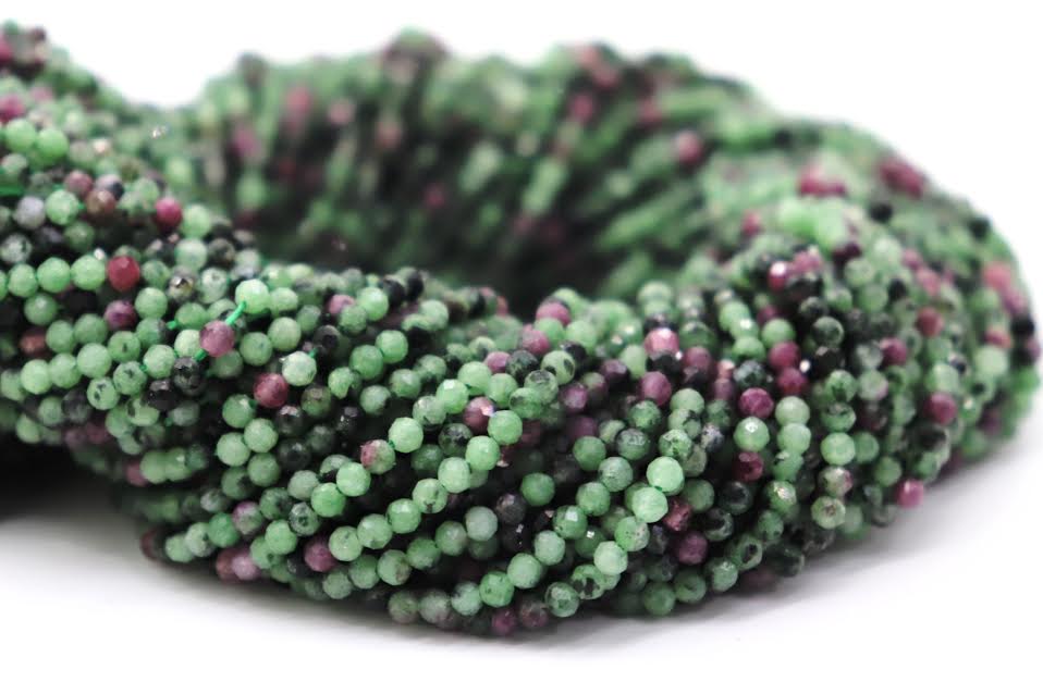 Natural Semi-precious Ruby Zoisite Micro Faceted Beads 2.5mm