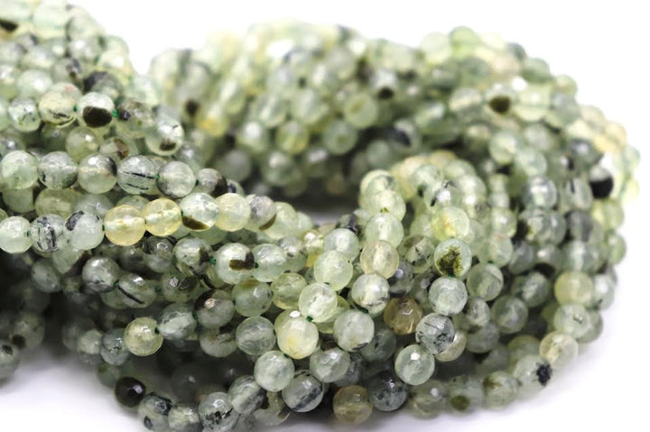 Natural Semi-precious Prehnite Round Faceted Beads (4mm and 6mm)