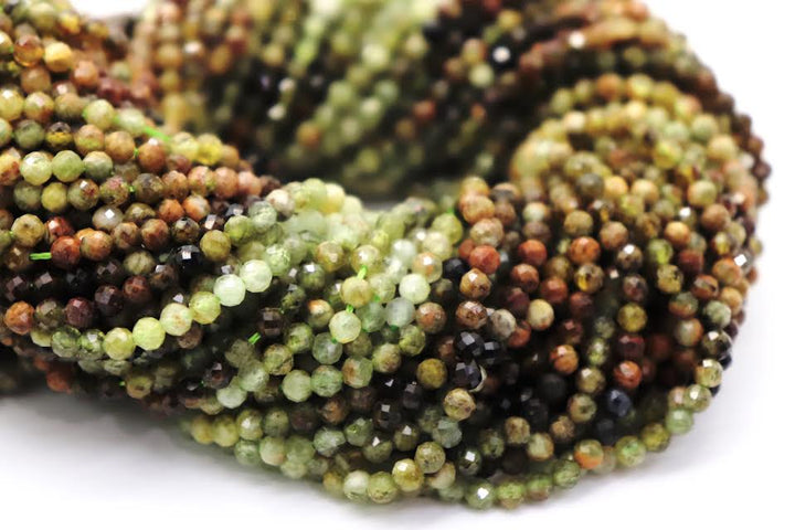 Natural Semi-precious Green Garnet Round / Micro Faceted Beads (2.5mm,3mm and 4.5mm)