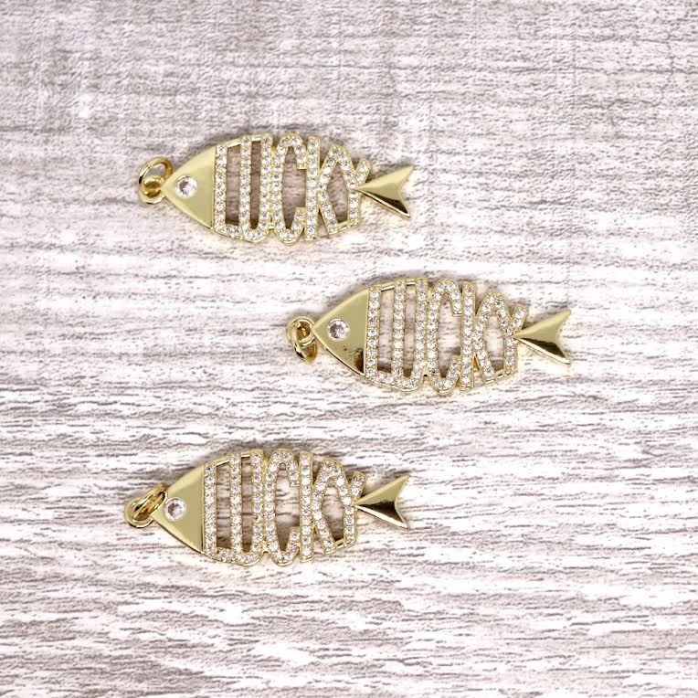 Micro Pave LUCKY Fish Pendant