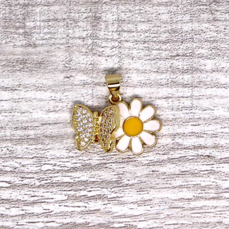 Micro Pave Butterfly Flower Pendant