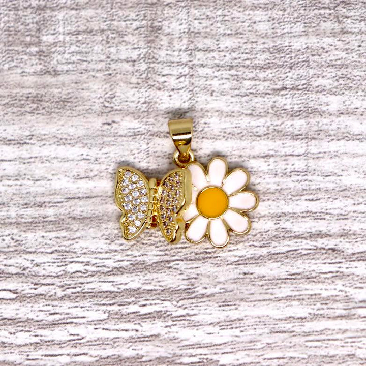 Micro Pave Butterfly Flower Pendant