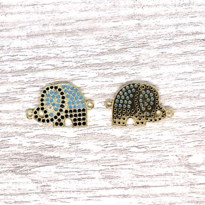 Micro Pave Teal Elephant Connector