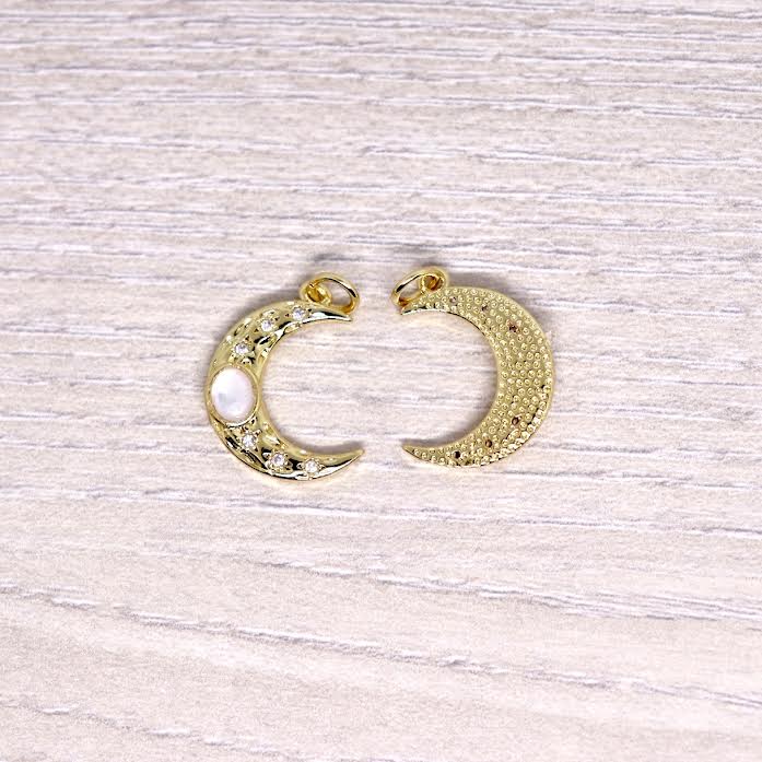 Micro Pave Crescent Moon Mother of Pearl