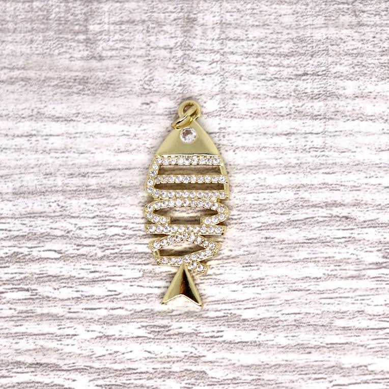 Micro Pave LUCKY Fish Pendant