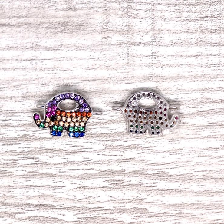 Micro Pave Elephant Rainbow Connector