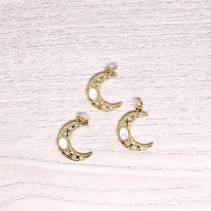 Micro Pave Crescent Moon Mother of Pearl