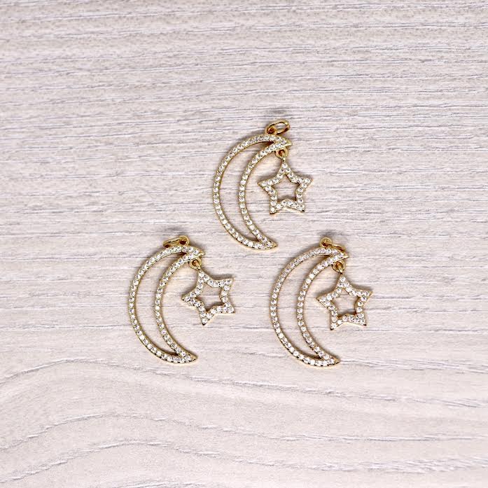 Micro Pave Crescent Moon with Hanging Star