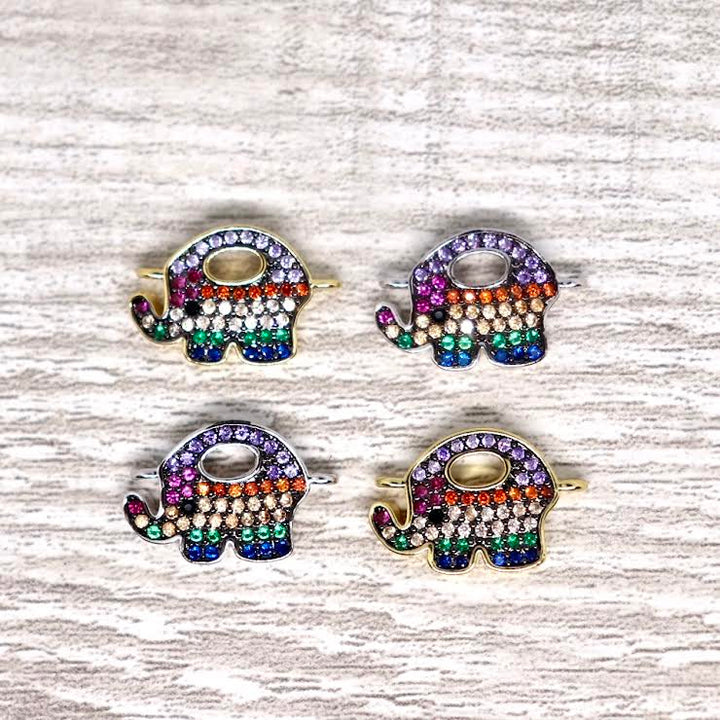 Micro Pave Elephant Rainbow Connector