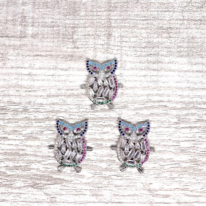 Zirconia Micro Pave Stainless Steel Owl Connector