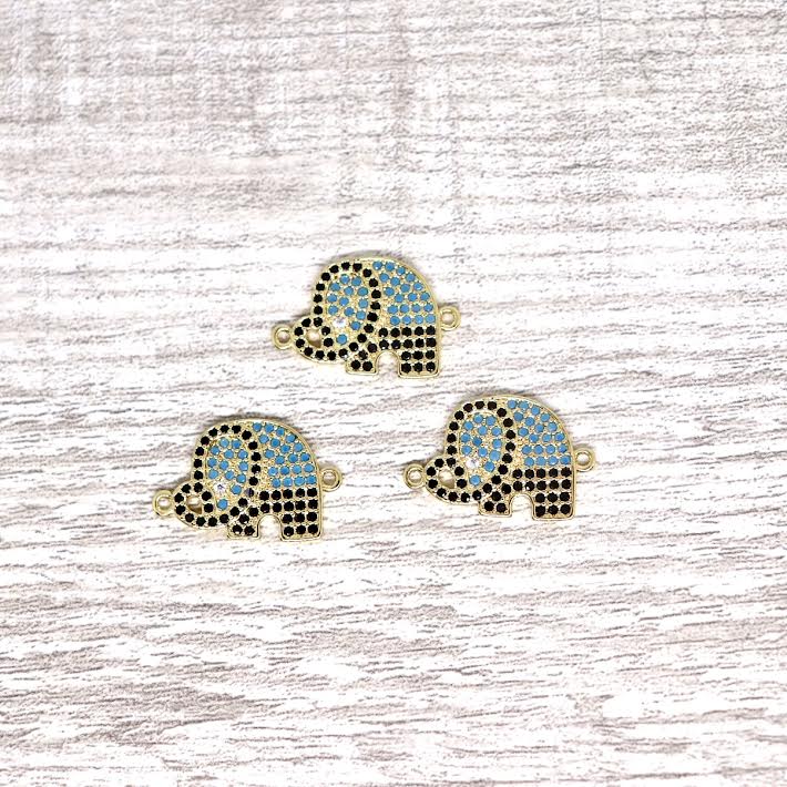 Micro Pave Teal Elephant Connector