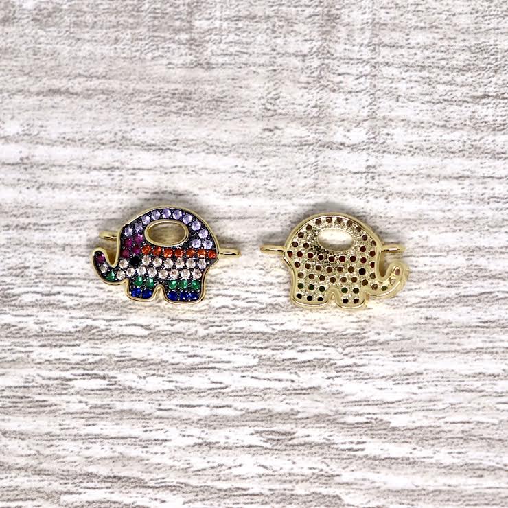 Micro Pave Elephant Rainbow Connector