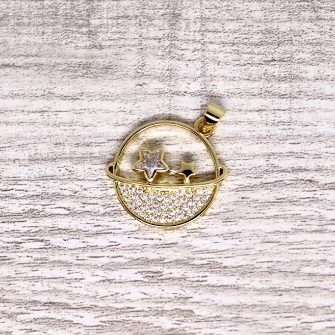 Micro Pave Planet with Zirconia Star Pendant