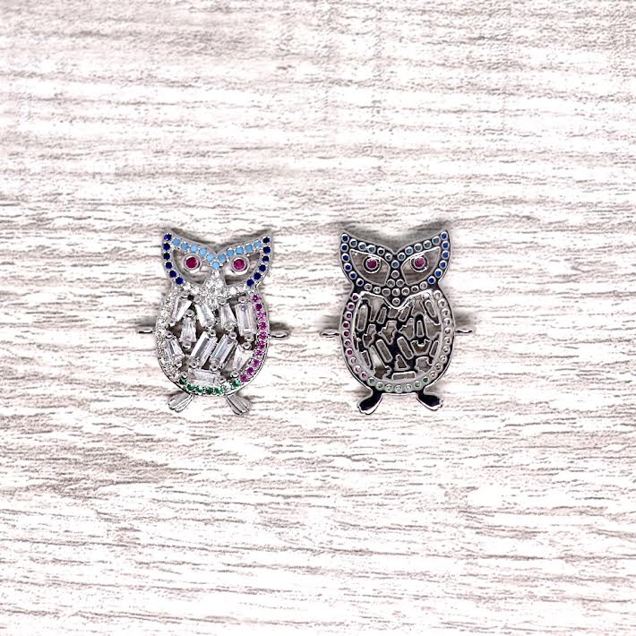 Zirconia Micro Pave Stainless Steel Owl Connector