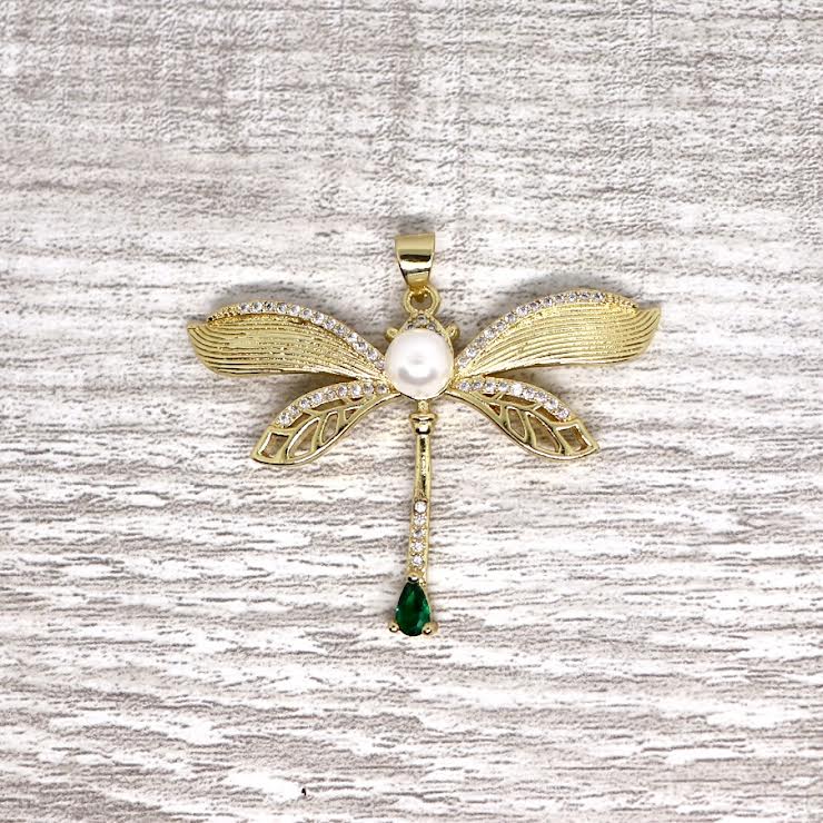 Zirconia Micro Pave Dragonfly Pendant