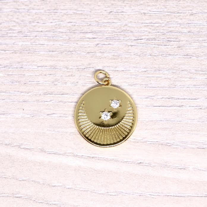 Zirconia Star and Crescent Moon Medal Pendant