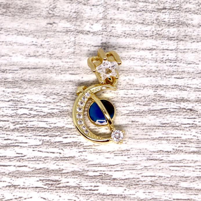 Blue Enamel Crescent Moon with Planet