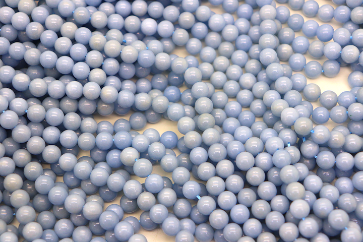 Natural Blue Angelite Round Smooth Beads