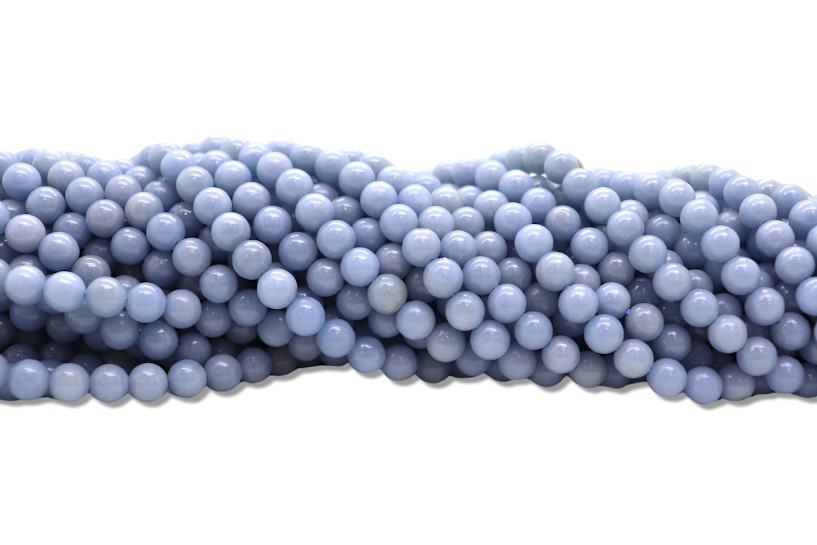 Natural Blue Angelite Round Smooth Beads