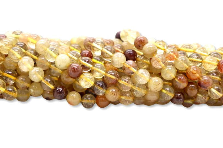 Natural Golden Rutilated Quartz Smooth Round Beads