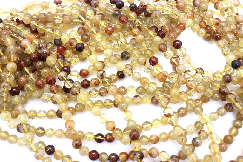 Natural Golden Rutilated Quartz Smooth Round Beads