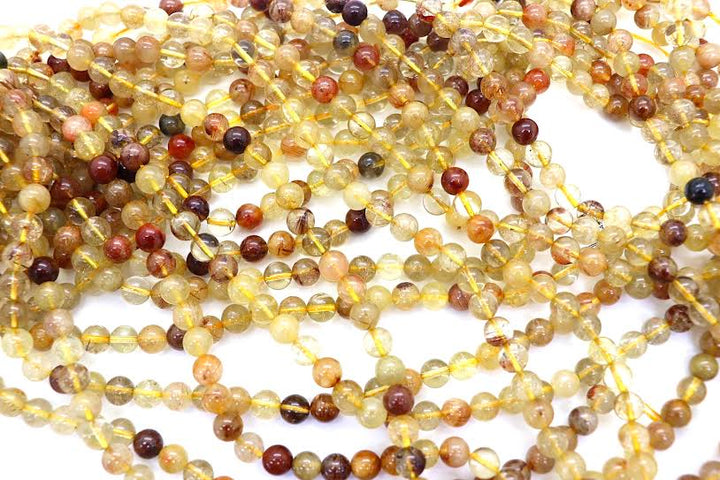 Natural Golden Rutilated Quartz Smooth Round Beads