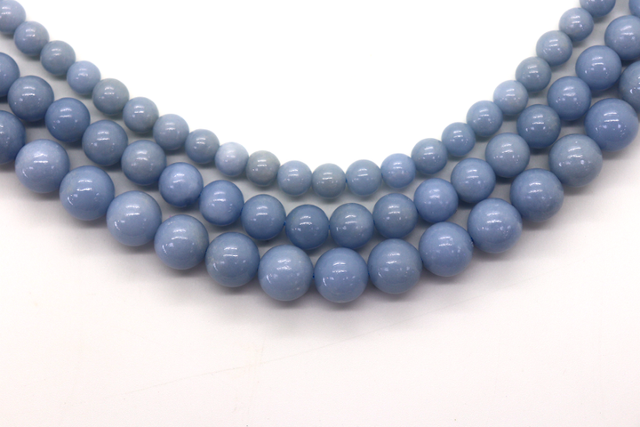 Natural Blue Angelite Round Smooth Beads