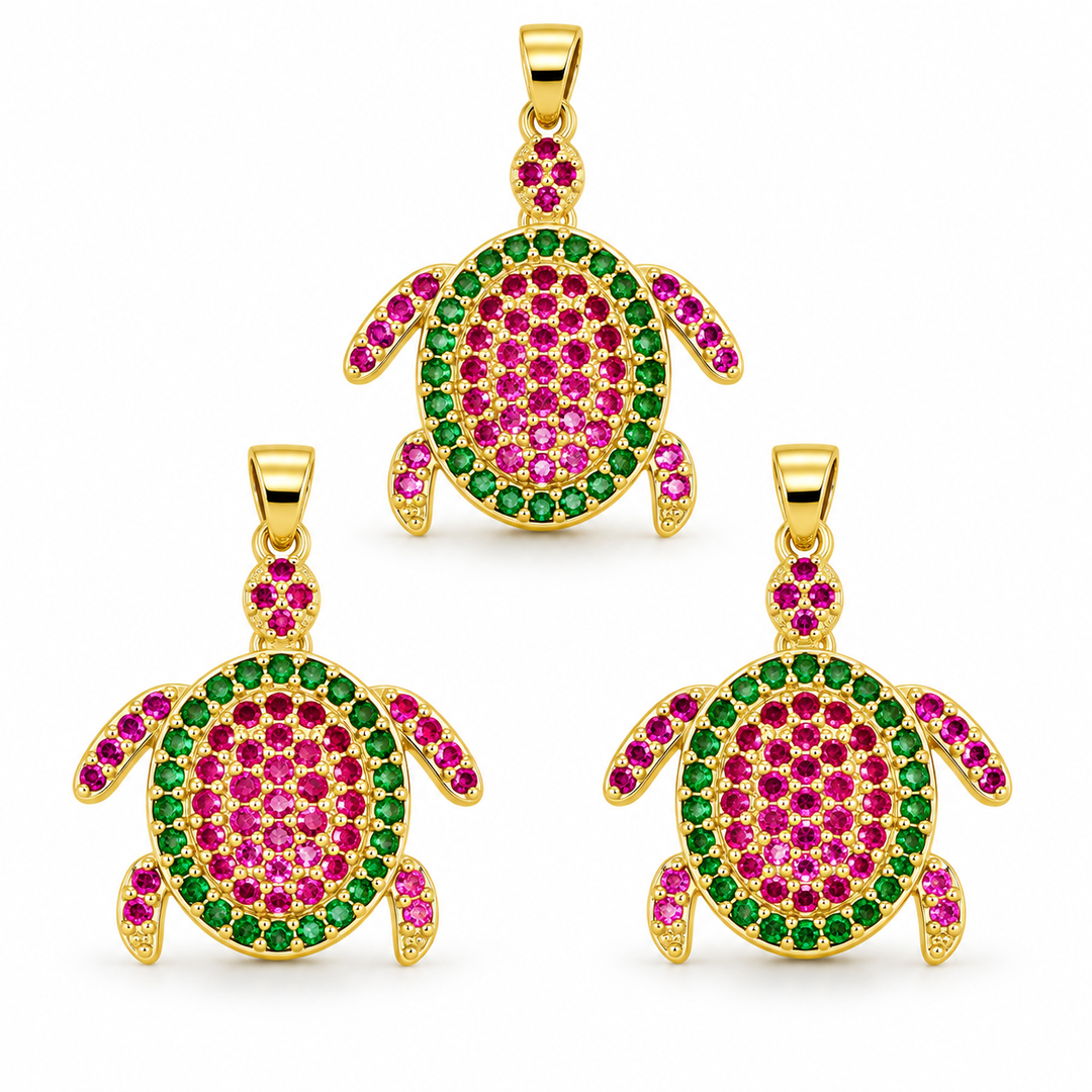 Colorful Micro Pave Turtle Pendant