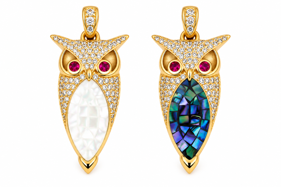 Abalone Micro Pave Owl Pendant