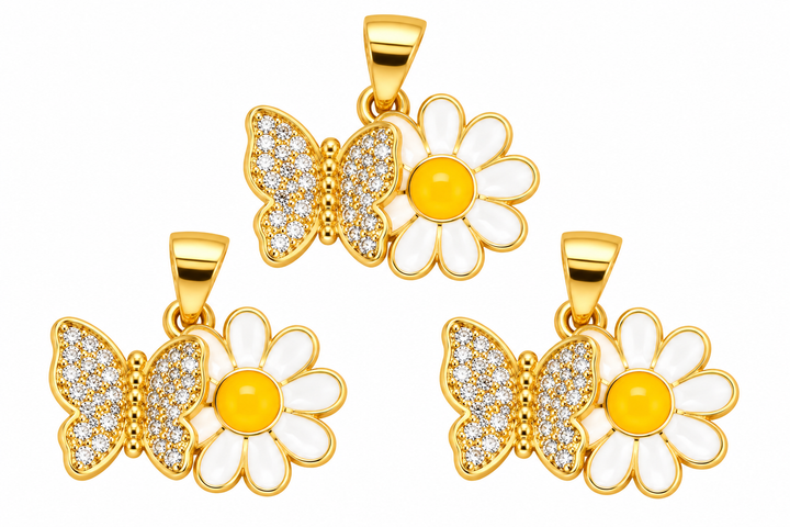 Micro Pave Butterfly Flower Pendant