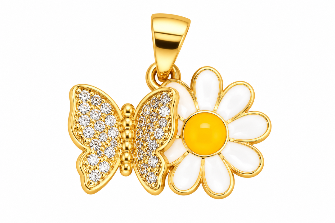 Micro Pave Butterfly Flower Pendant