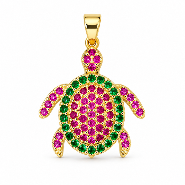 Colorful Micro Pave Turtle Pendant