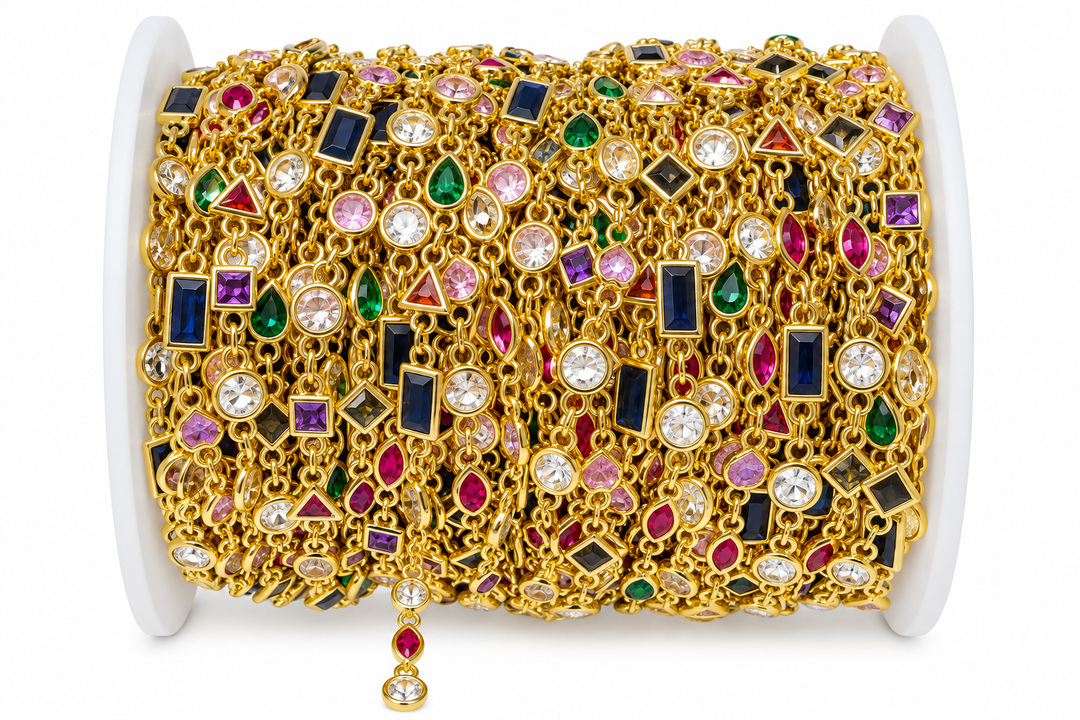Crystal Chain 18Kt Gold Plated {one foot}