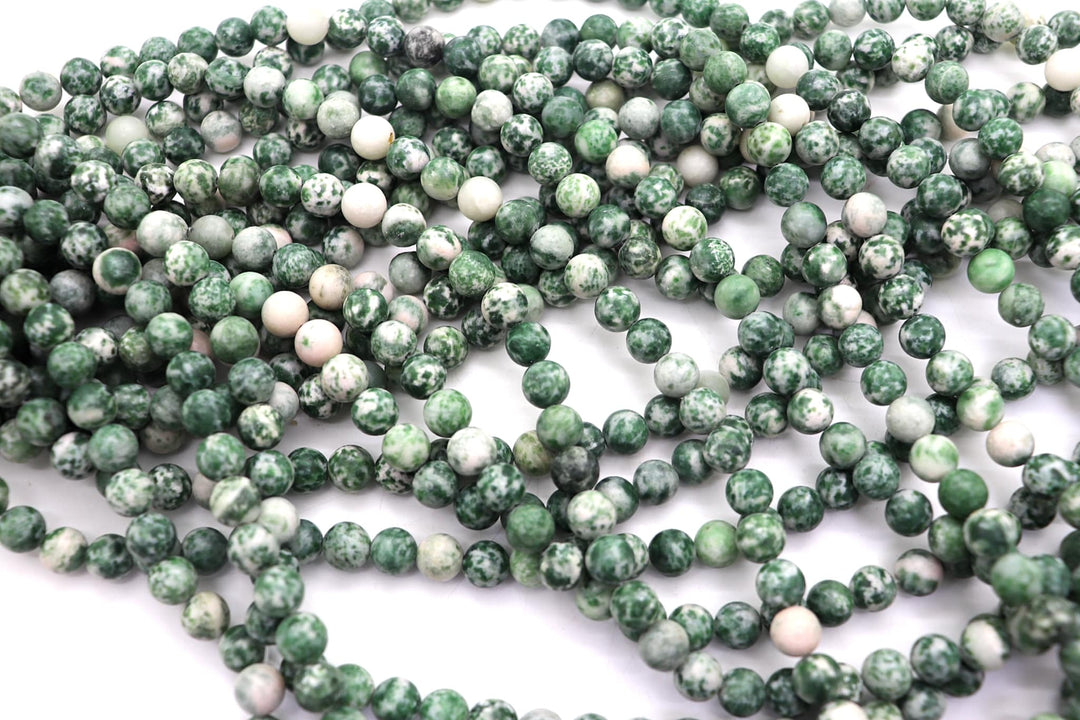 Natural Green Spot Jasper Round Smooth Beads