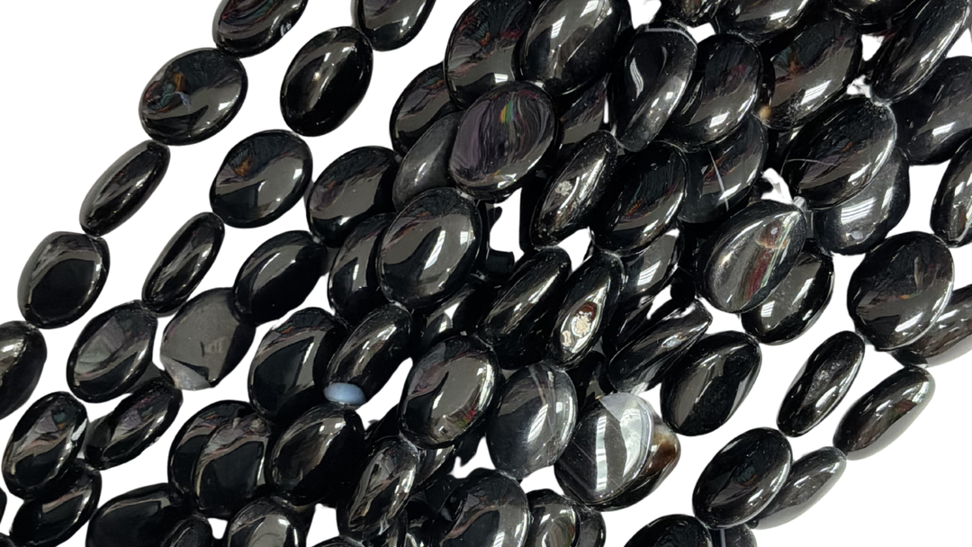 Black Agate Barrel-Oval