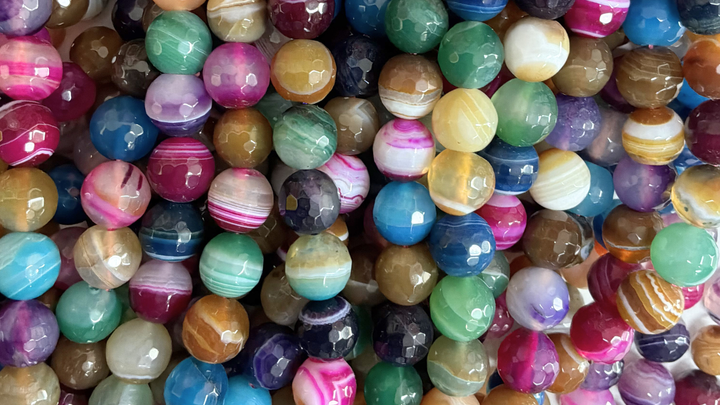 10mm  Semi-Precious Natural and Dyed Agate Round Faceted Beads